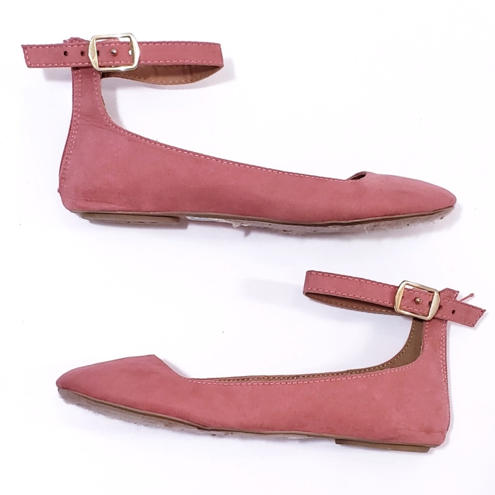 Qupid Faux Suede Pink Ankle Ballet Flats - Picture 3 of 7